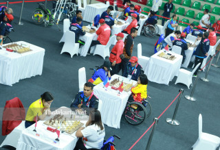 Suasana pertandingan babak penyisihan catur Asian Para Games 2018