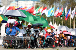 Sejumlah atlet panahan Asian Para Games 2018 berlaga dalam babak kualifikasi
