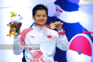 Atlet Anggar Kursi Roda asal Cina, Hu Daoliang berhasil meraih medali emas pada nomor Foil kategori B Putra